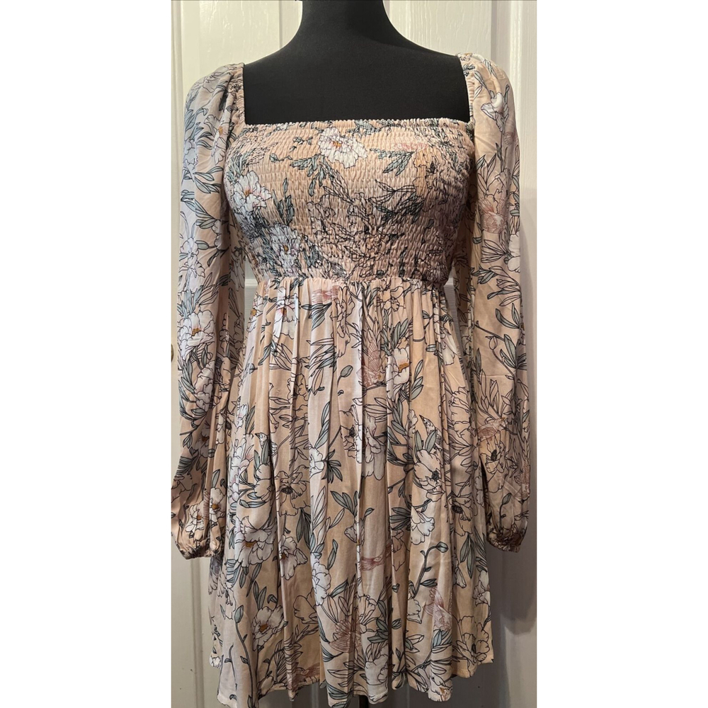 Re:Named Women’s dress Small Midi fit flare floral Long sleeve Elastic Top